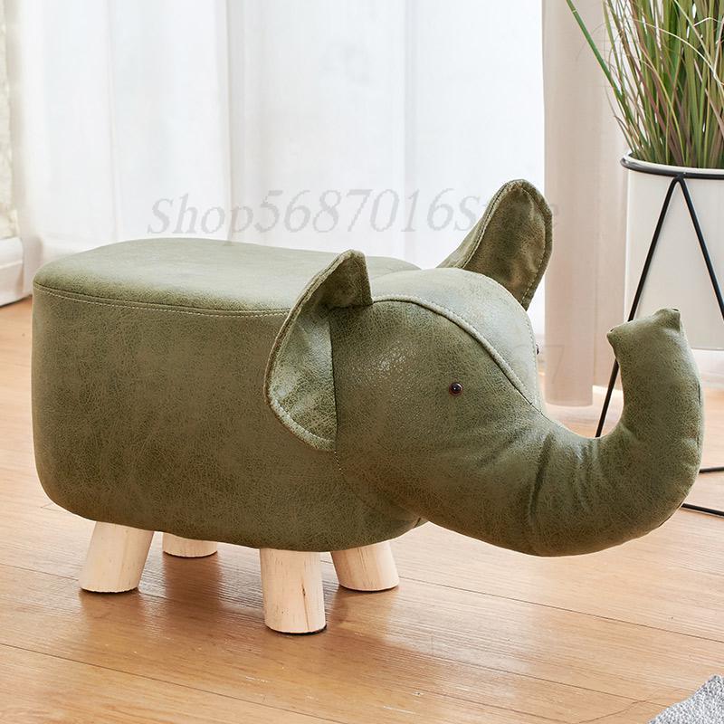 Massivt trä barnpall tecknad djurpall elefant soffbänk fotpall skor bänk: Modell 2