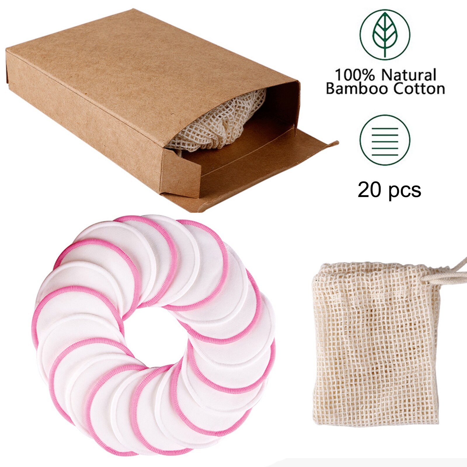 12/16/20pcs Reusable Bamboo Cotton Pads Washable Makeup Up Pads Remover Sets Washable Environmental Protection With Laundry Bag: Green