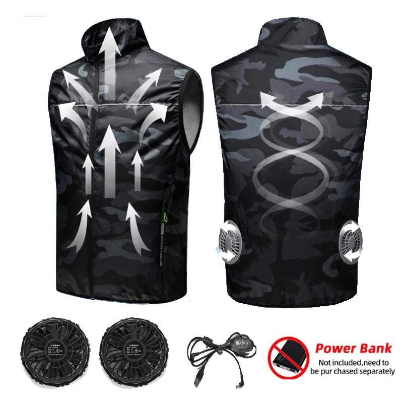 Zomerventilator ijsvest heren usb koelvest airconditioning kleding outdoor koelvest kamperen vissen mouwloze jas werk: S / Zwart