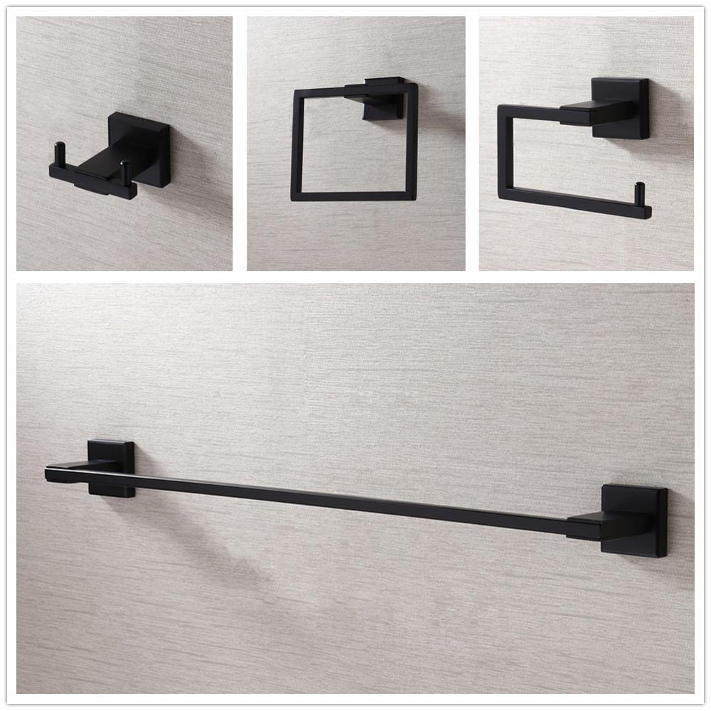 MTTUZK Matte Black 304 Stainless Steel Hardware Set,Robe Hook,Paper Holder Towel Ring Towel Bar Bathroom Accessories