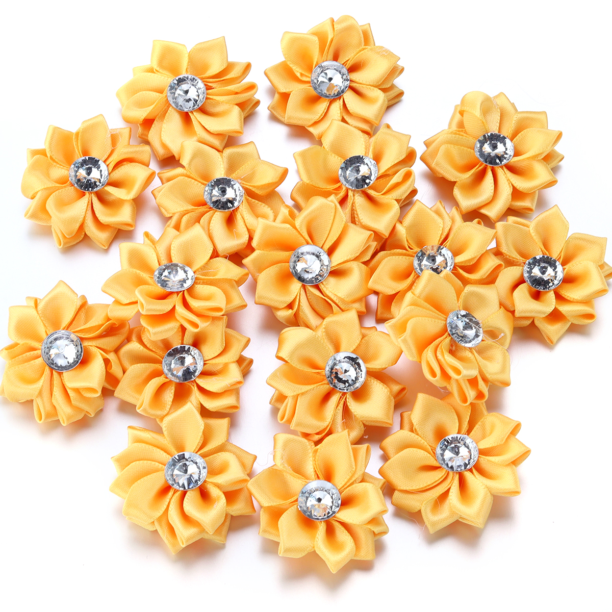 20Pcs/lot Mini Satin Ribbon Flowers 4cm Multicolor Rhinestones Handmade Flower for DIY Hair Clip Clothing Decoration Accessories: Multi-Colored