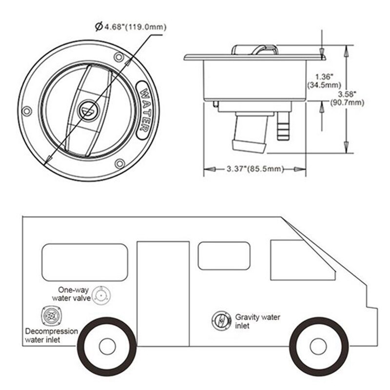 Car locking water inlet filler cap for rv motorhome caravan boat camper self build black