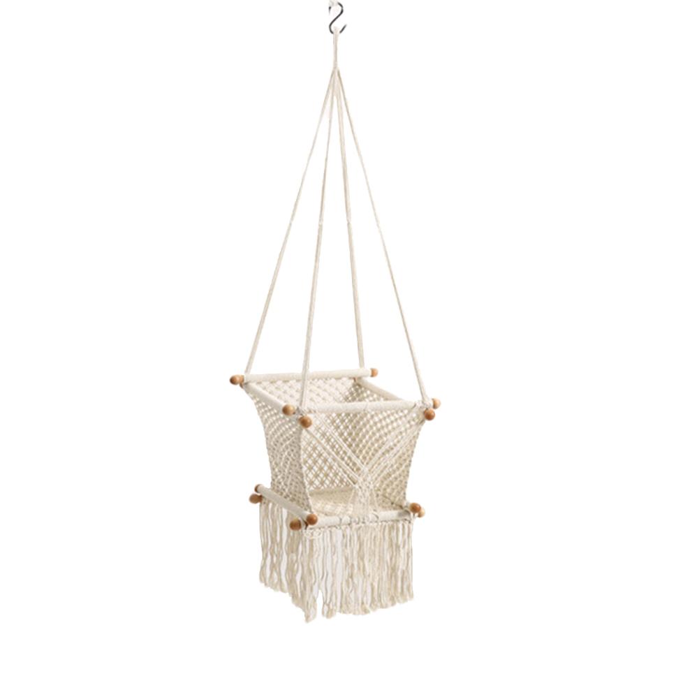Nordic Cotton Rope Woven Swing Hanging Chair Hanging Basket Hanging Chair Solid Wood Home Children's Room Decoration