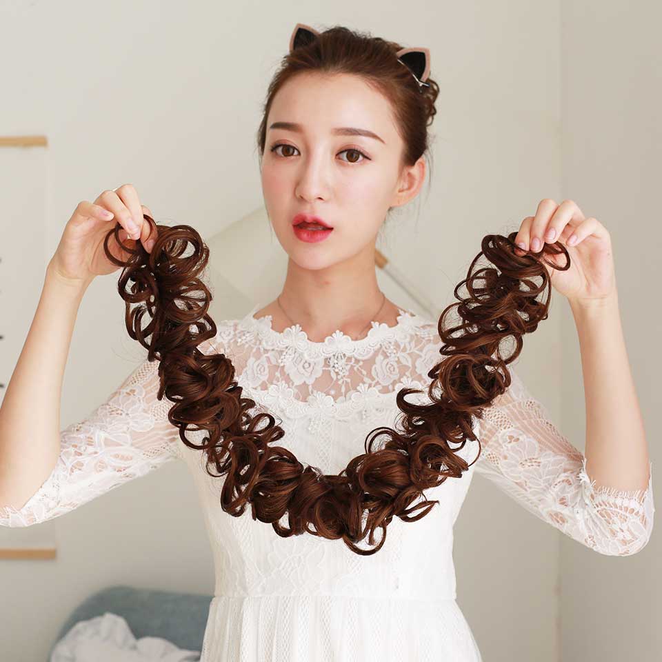 LVHAN Caterpillar Hair Accessories Diy Curly Wig Winding Wig Rubber Band A Variety Colors Available Synthetic Chignon For White