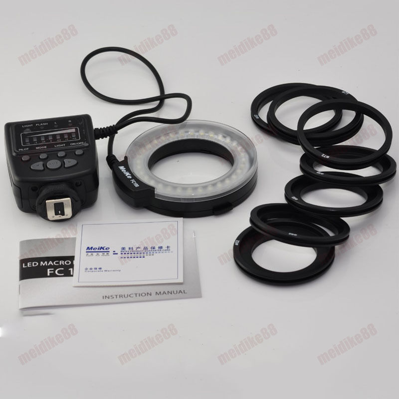 Meike FC100 LED Macro anillo luz de Flash para Canon 450D 500D 550D 600D 650D 700D 1100D 6D 7D 5D Mark II y Nikon cámara réflex Digital