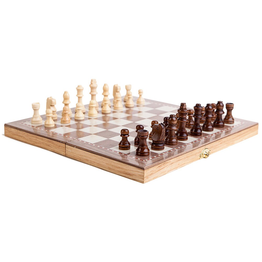 3-in-1 Multifunctional Wooden Chess Set Folding Chessboard Game Travel Games Chess Checkers Draughts and Backgammon Set