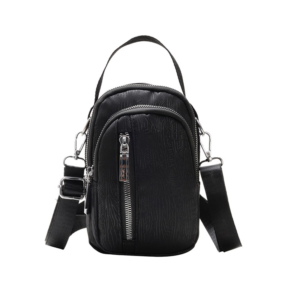 Dames kleine schoudertassen nylon effen kleur rits dames schoudertas crossbody messenger handtas: Zwart