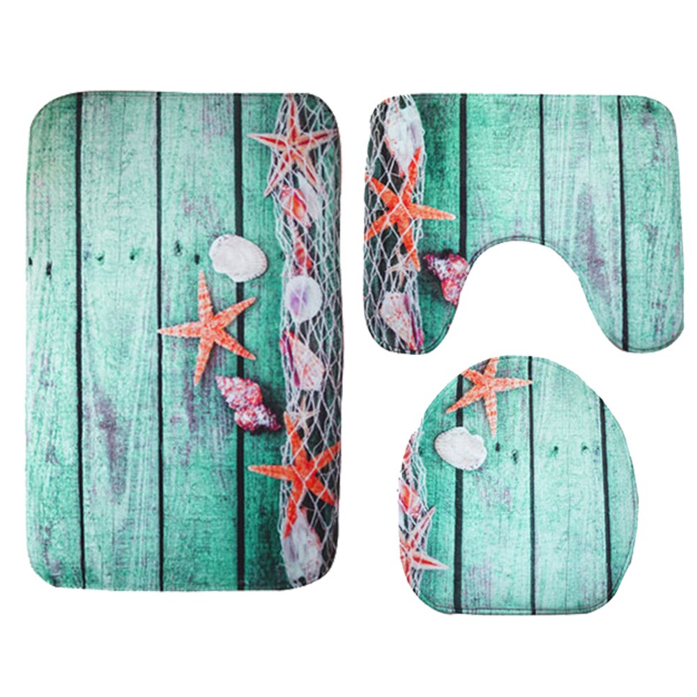 Printing Animal Bath Mat and Shower Curtain Set Absorbent Toilet Mat Bathroom Carpet Non-slip Foot Mat Microfiber Bath Mat: Bath Mats-2NEW