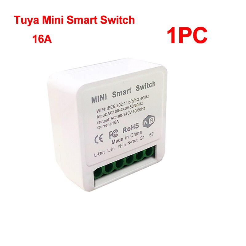 Tuya Mini Wifi Smart Switch Smart Home Afstandsbediening 16A Twee Manier Controle Diy Schakelaar Via Smart Leven App Werk met Alexa Google: 1PC Mini Switch