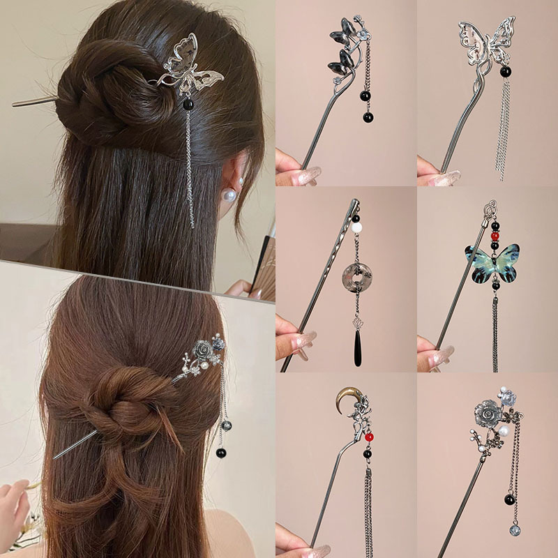 Ancient Chinese Style Butterfly Tassel Hair Stick for Women Girls Classical Hairpin Chinese Hair Accessories Jewelry