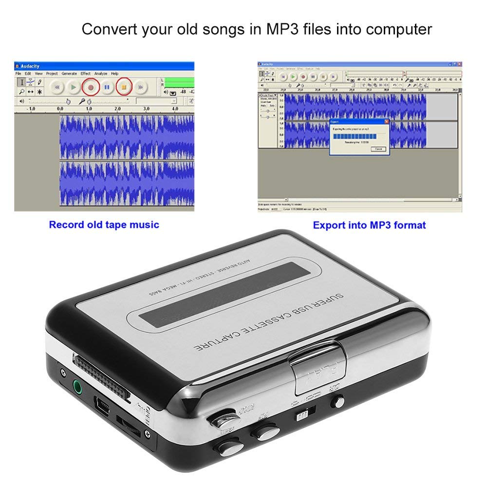 Reproductor de Cassette portátil, captura grabadora de Cassette a través de USB, Compatible con portátiles y cinta de conversión de PC, cas