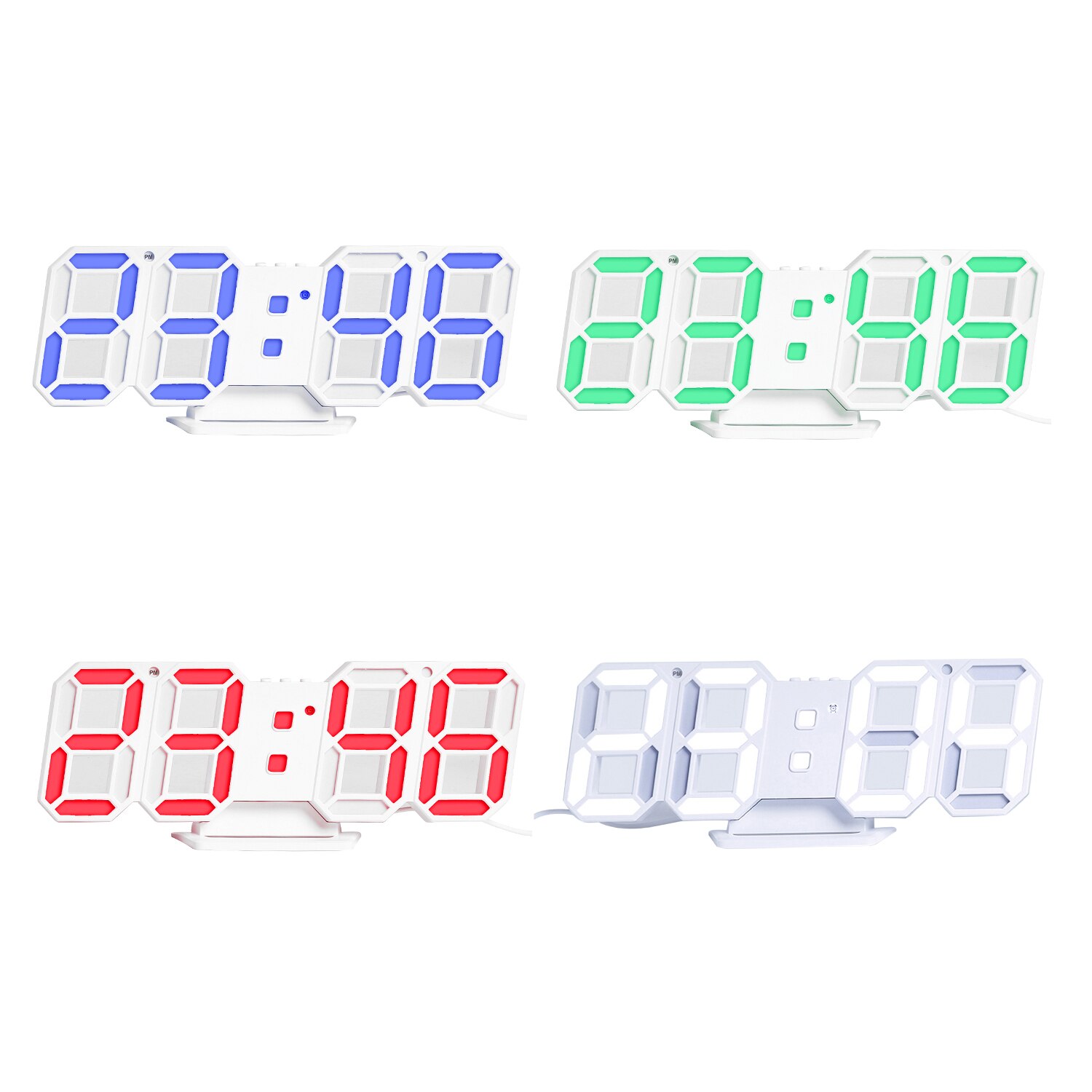 3d ledet digitalt ur elektronisk bordur vækkeur væg glødende hængende ure blå