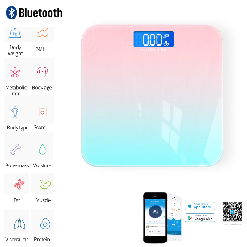 Smart Electronic Scales Bluetooth Mobile Phone Interconnection Bathroom Scales LCD Displays Human Health Monitors