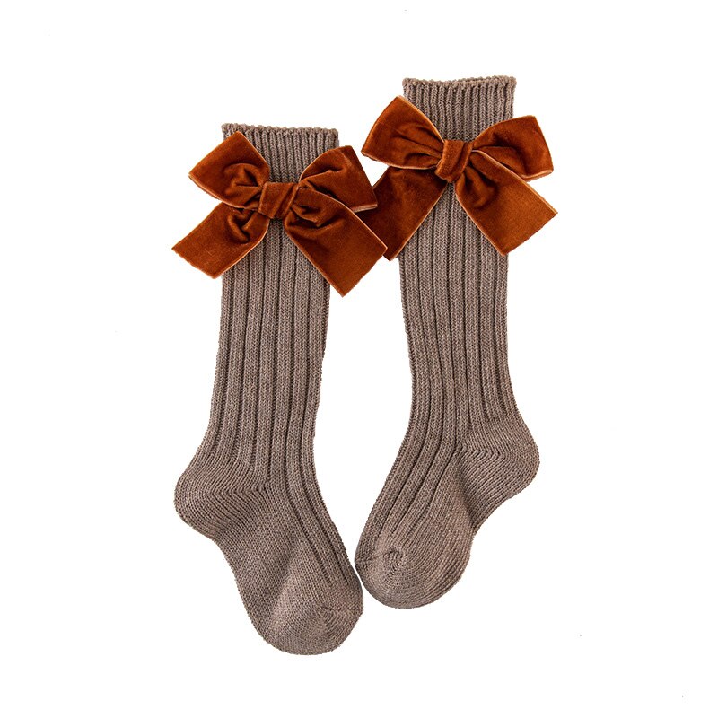 Winter Herfst Katoenen Breien Baby Meisje Panty Leuke Grote Bows Peuter Meisjes Enkel Lange Sokken 0-24 Maanden strik Panty: khaki
