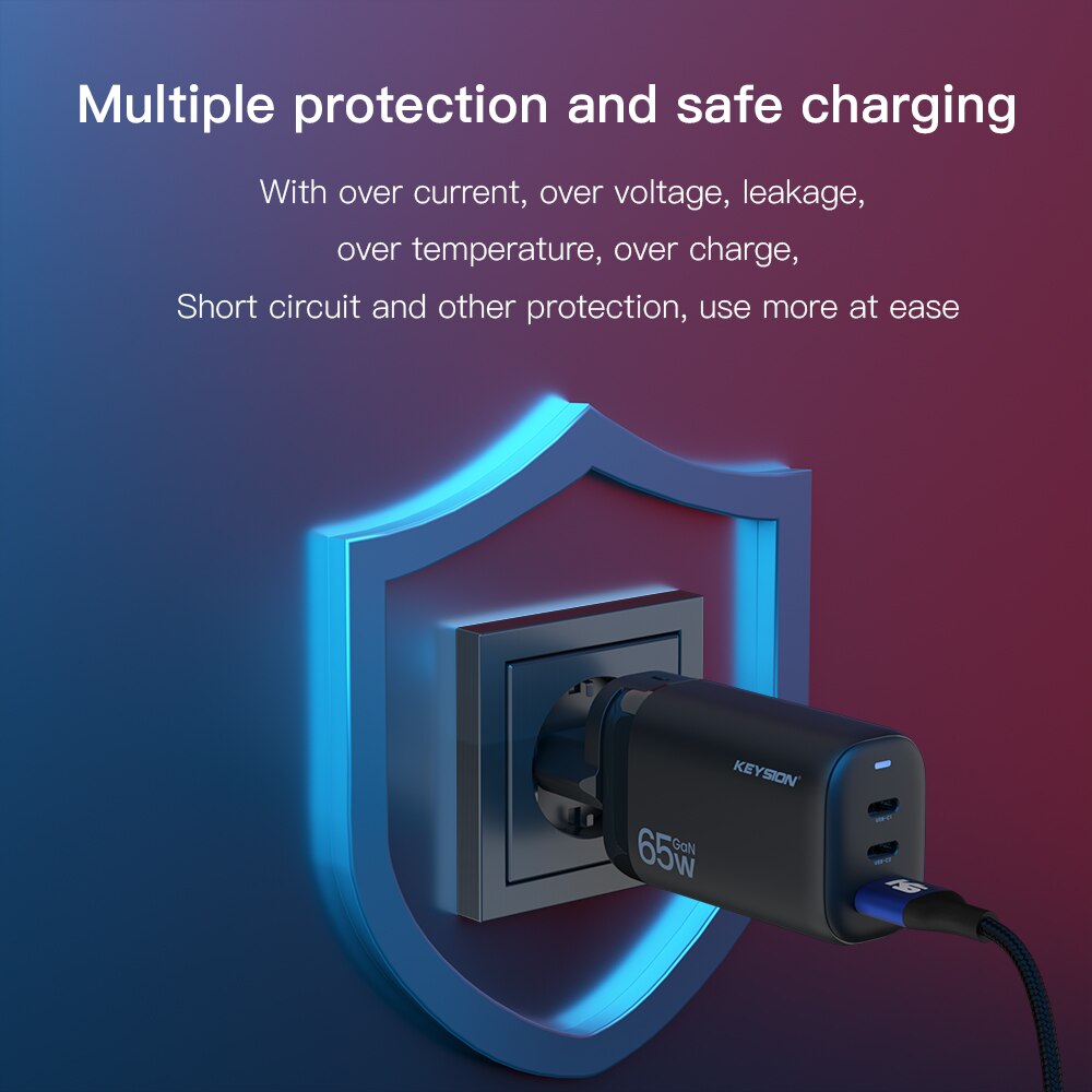 KEYSION – chargeur GaN USB type-c 65W PD Quick Charge 4.0/USB-C pour iPhone 13/12 Pro Max, iPad, Macbook Air