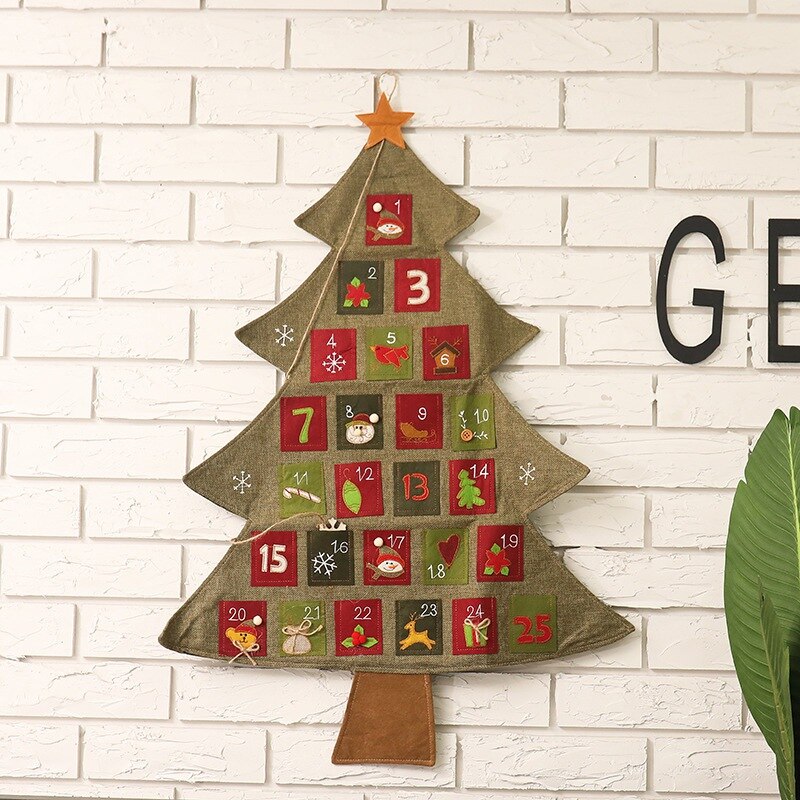 Christmas Advent Calendar Christmas Tree Shape Hanging Christmas Calendar Door Wall Window Decor Xmas Party Supply