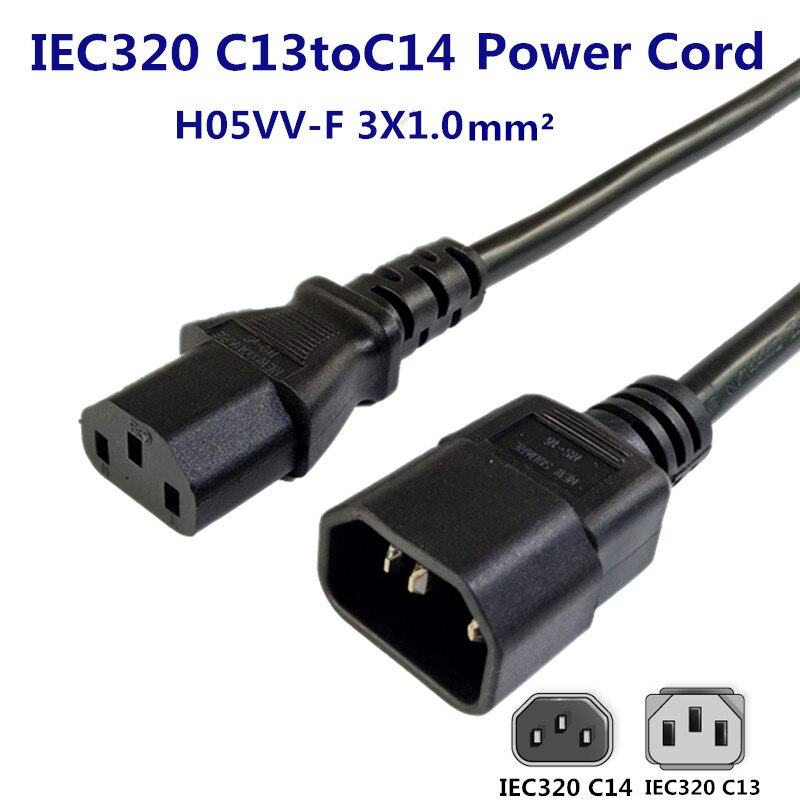 Cable de extensión de alimentación principal IEC 320 3-Pin C14 macho a C13 hembra