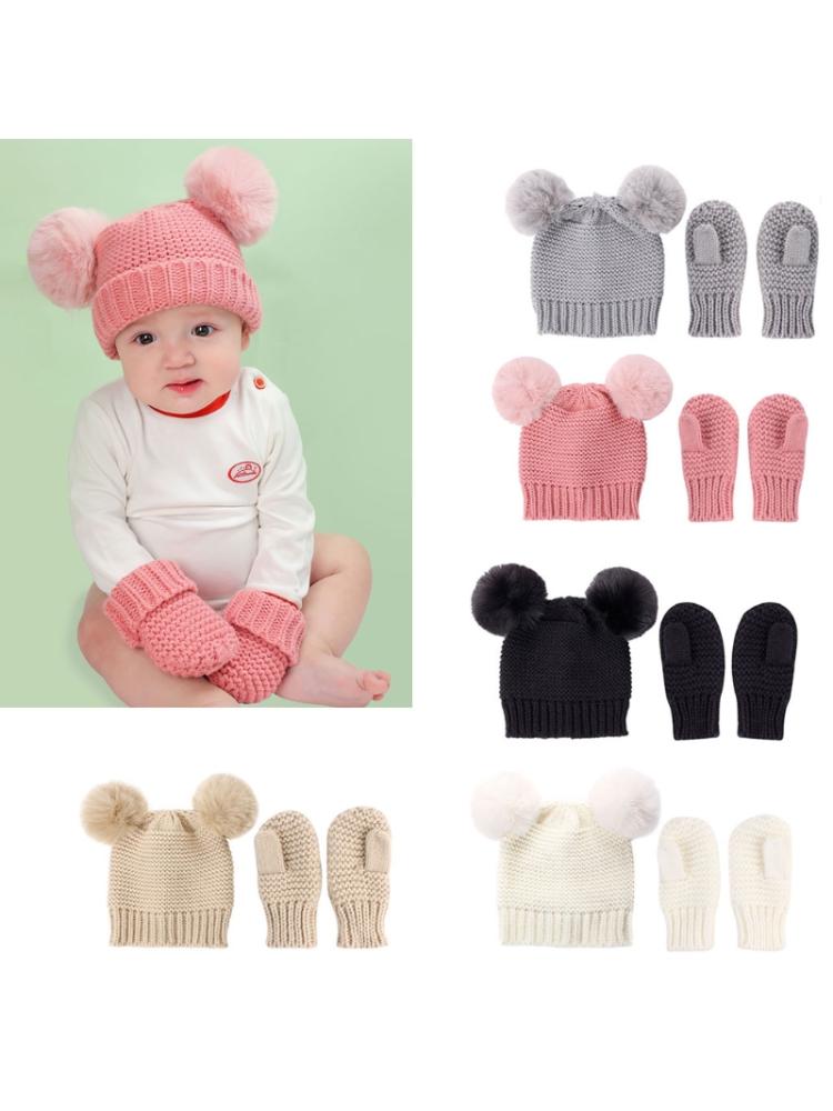 Unisex kinderen meisjes jongens baby baby winter warm gehaakt breien muts muts + wanten effen set baby handschoenen accessoires