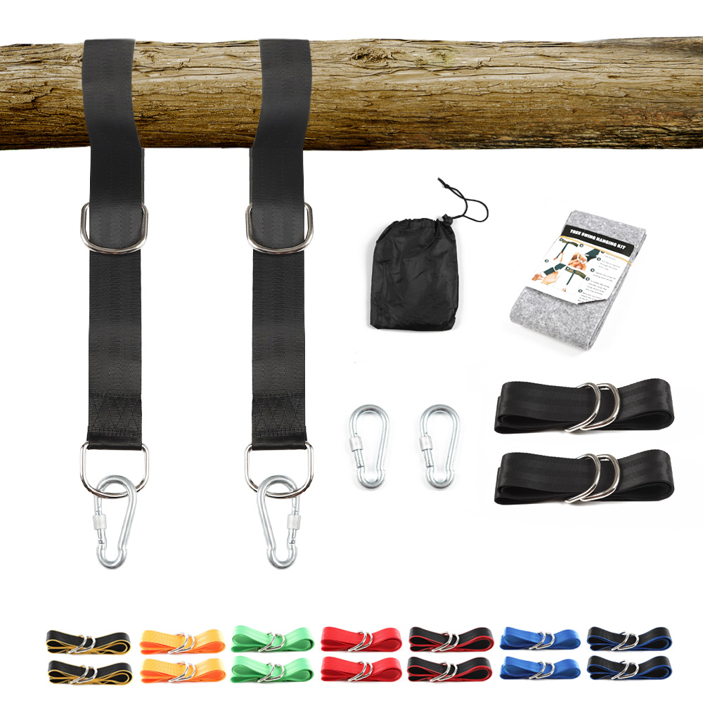 Kit de sangles de balançoire d'arbre, accessoires de camping, noir, 2 m, 2 pièces