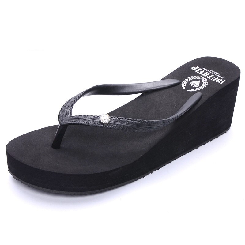 Kvinnors sommartofflor med diamantflipflops lediga tofflor damsandaler sommarskor dam lätta mjuka rutschkanor: Svart / 36
