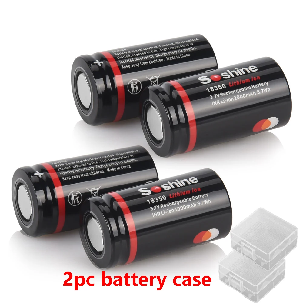 Soshine Li-Ion 18350 Akku 3,7 V 1000 mAh wiederaufladbarer Lithium-Akku 1000 mAh Akkus für Kamera-LED-Taschenlampen Türklingeln: Black