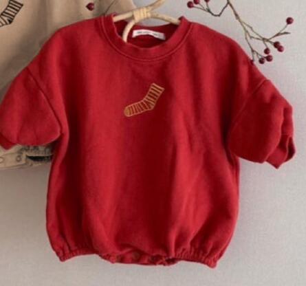 Bebê bonito do Inverno engrosse longo-sleeved bodysuits do bebê para meninos e meninas 2019 crianças algodão macacões casual: Vermelho / 6 m