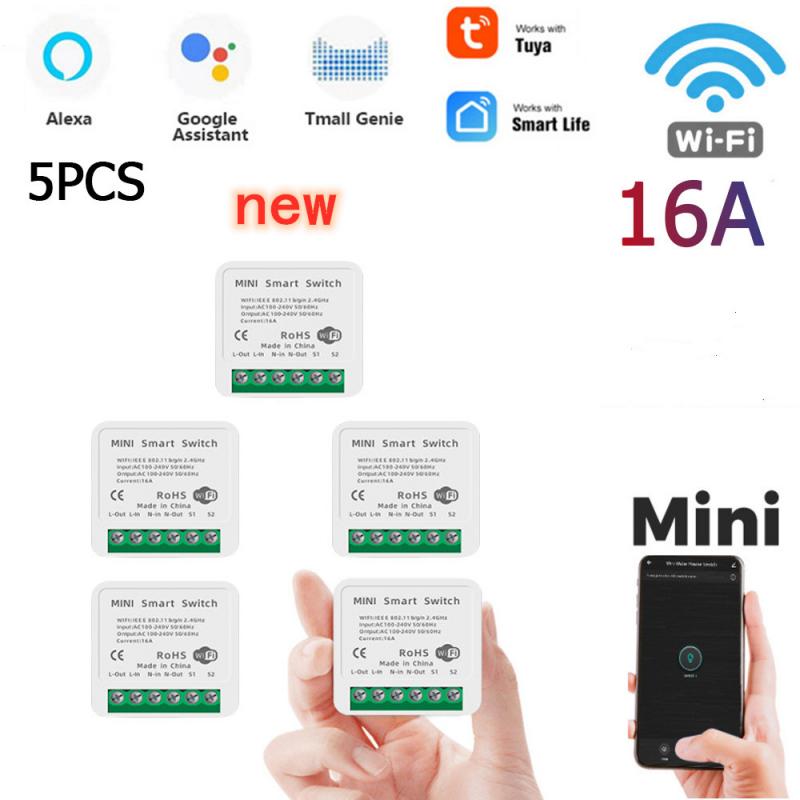 8Pcs 16A Mini Smart Wifi Diy Switch Ondersteunt 2 Way Control,Smart Home Automation Module, werkt Met Alexa Google Thuis Slimme Leven: 6PCS