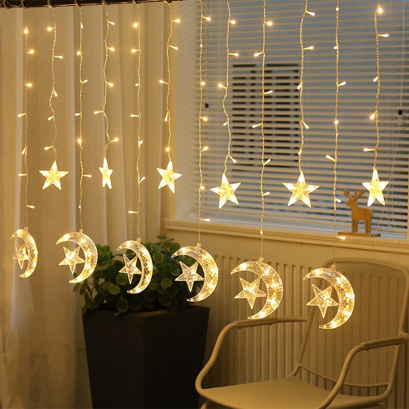 EU/Us-stecker LED Mond Sterne Lampe Weihnachten Girlande Lichterketten Fee Vorhang Licht Für Hochzeit Garten Dekoration