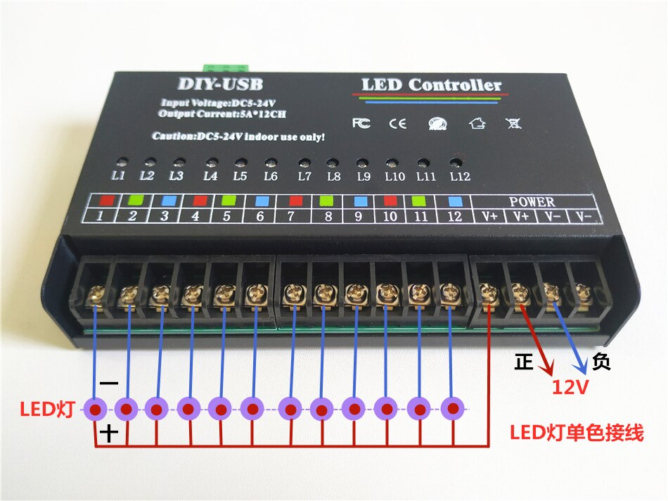 Self programmable (12 channels) seven color single color gradual change led light string dot net red building ladder light strip