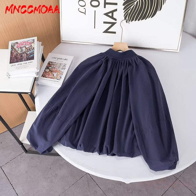 Vrouwen Bomberjack 2024 Herfst Feamle Casual Losse Donkerblauwe Lange Mouw Rits Jas Tops