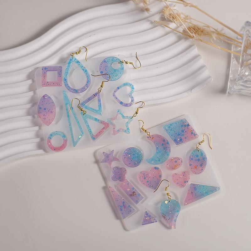Pendientes colgantes resina epoxi molde de silicona estrella Luna forma de corazón molde DIY llavero pendiente colgante fabricación de joyería molde de fundición