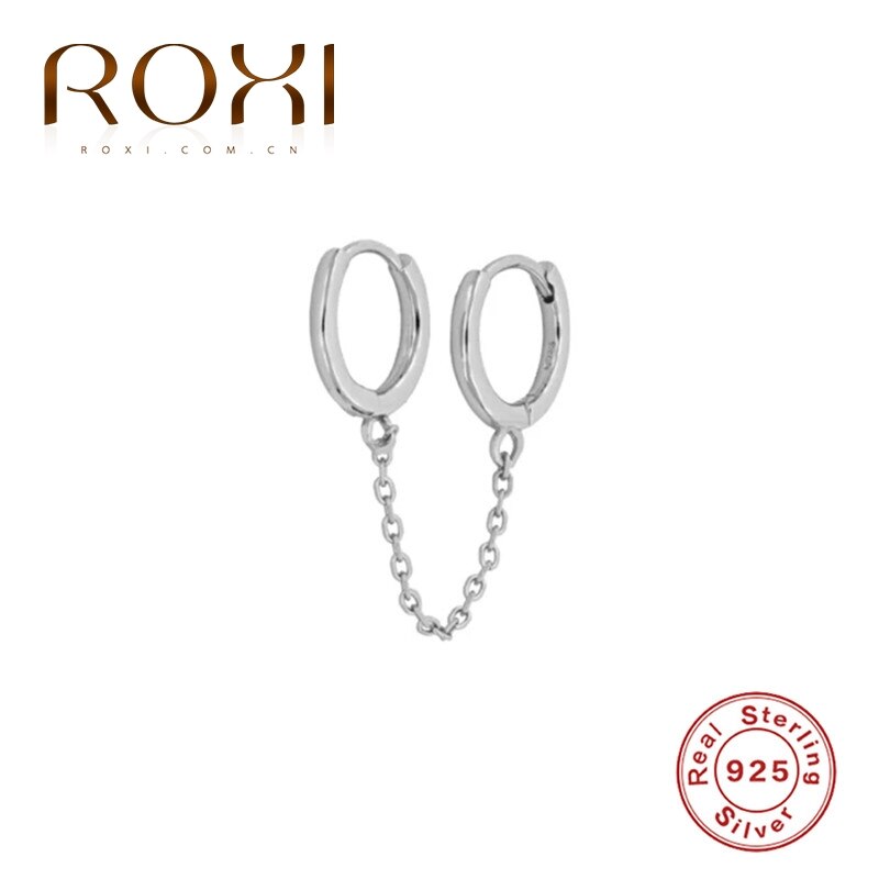 ROXI Handschellen Runde Doppel Band Ohrringe für Frauen Mädchen Punk Jäzehn Schmuck Pendientes Knorpel Ohrring Silber 925: B Silber- 1pc