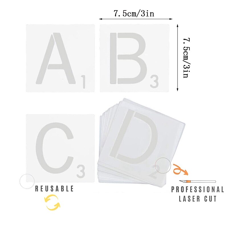 26 Uds plantillas reutilizables de Scrabble con letras de alfabeto para dibujar plantillas de pinturas para manualidades DIY decoración de pared del hogar