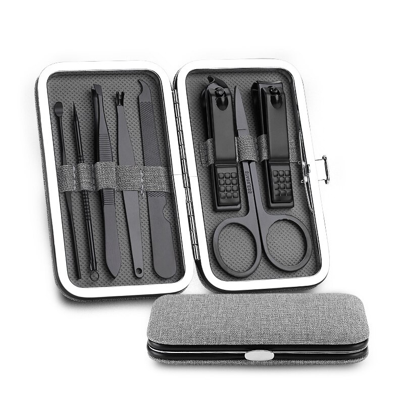 8 Piece Nail Manicure Set Suit Scissors Steel Stainless Pedicure Tool File Care Travel Hygiene Kit Nail Trimmer Cutter Tool Set: Grey