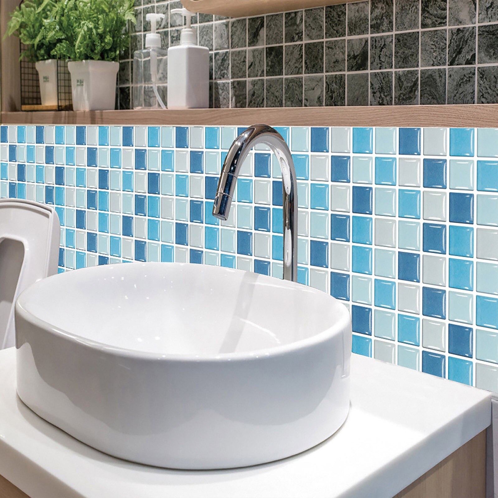 Kitchen Wallpaper High Temperature Paste Self-adhesive Foil Waterproof Bathroom Wall Paper Crystal Sticker Home Decoration A2