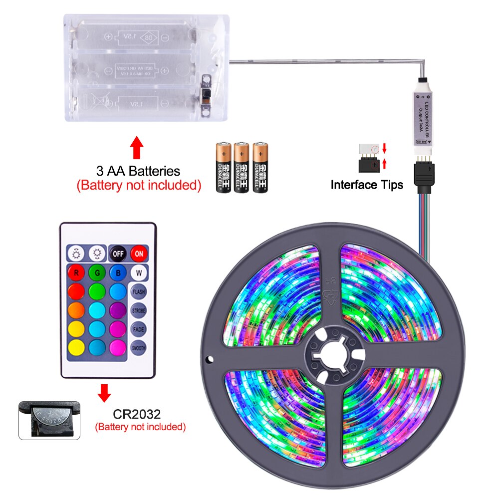 LED RGB Light Strip Flexible AAA Battery TV Desktop Screen Backlight Diode Tape Fairy Garland String Lights with Remote Control