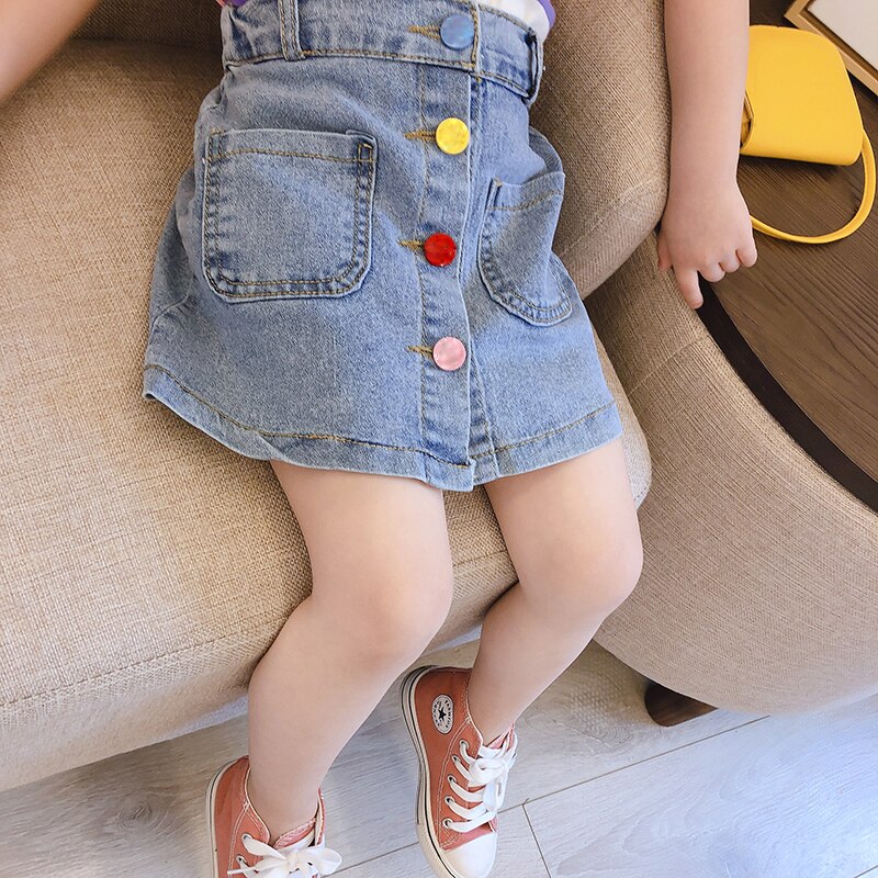 Falda vaquera para niñas, faldas informales con botones de colores, ropa para bebés, 2, 4, 5, 6, 7 y 8 años