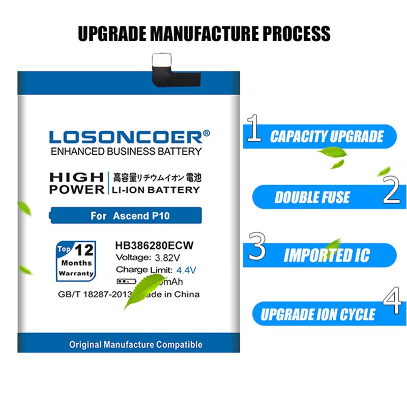 LOSONCOER 4450mAh HB386280ECW batería para Huawei Ascend P10 honor 9 STF-L09 STF-AL10 STF-AL00 VTR-AL00 VTR-L09 VTR-L29 batería