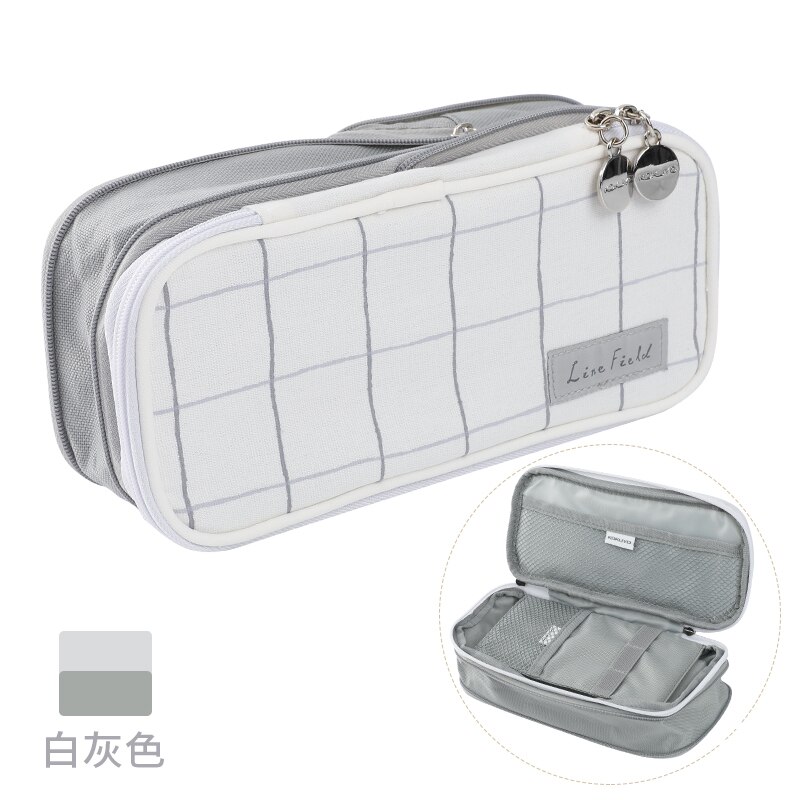 KOKUYO Solid Color High Capacity Zipper Pencil Case Pen Bag Lattice Impression Simple Scalable Pastel Cookie Series WSG-PCC12: Gray Lattice