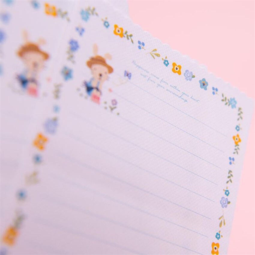 Mini 2Pcs Envelope + 4 Sheets Paper Letter Set Cute Cartoon Rabbit Penguin Envelopes Paper Letter Greeting Card Letter Pad