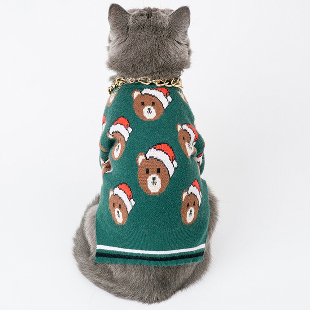 Kat kersttrui huisdier winter breigoed jaar kerst beer met hoed elf kostuum kleding jassen trui voor hond poes puppy