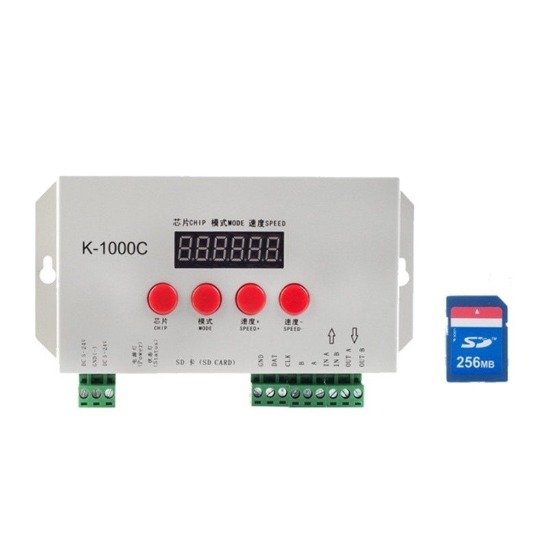 Controlador de píxeles de tarjeta SD K1000C controlador RGB LED para WS2801 WS2811 WS2812B LPD6803 LED 2048 DC5 ~ 24V