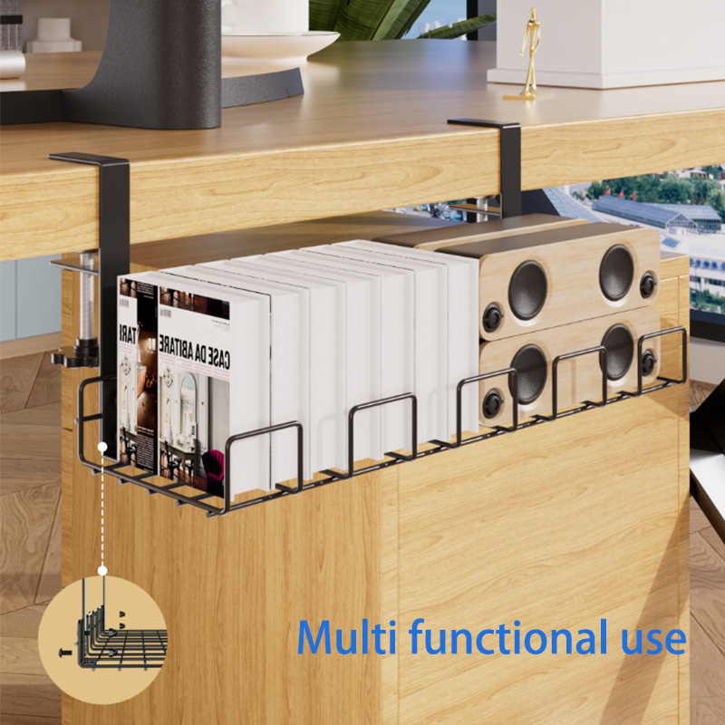 Organizador de cables debajo del escritorio, bandeja de alambre de metal sin taladro, ahorro de espacio para el hogar, oficina/organizador de cables de cocina sin perforaciones (paquete de 2)