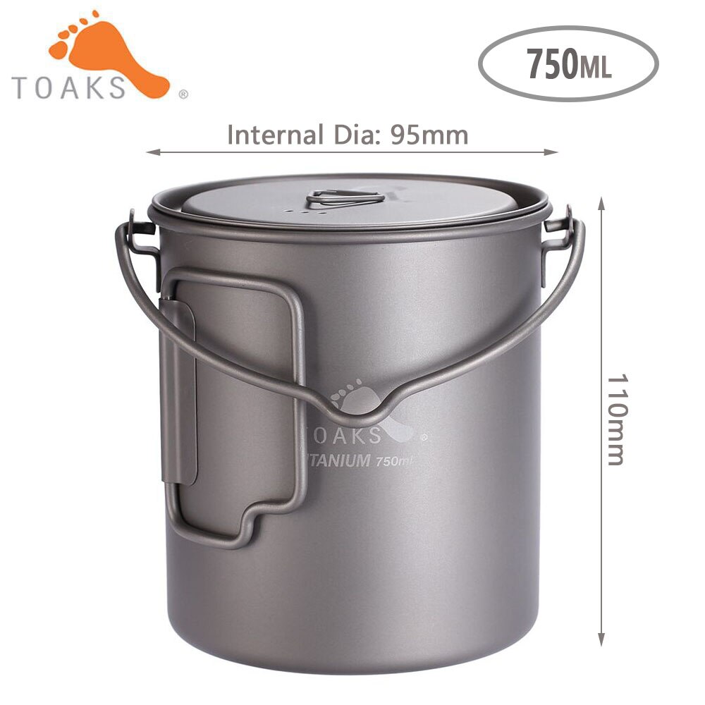 TOAKS Titanium Outdoor Camping Pot Cooking Pots Picnic Hang Pot Ultralight Titanium Pot 750ml