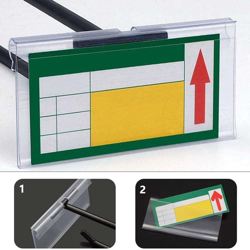 100 pezzi porta etichette in plastica trasparente per scaffali in filo prezzo al dettaglio porta etichette porta Display segno merce (6X4 Cm)