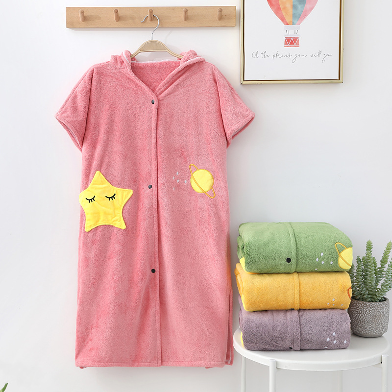 Albornoz de microfibra suave para mujer, Toalla de baño femenina para adultos, Textiles para el hogar, toallas de baño y Sauna: Negro