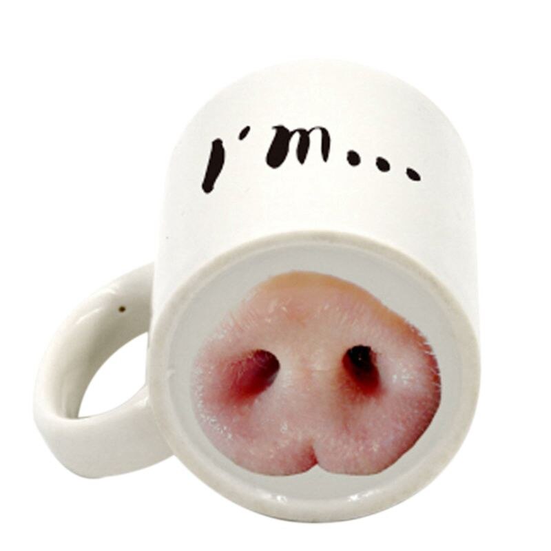 Funny Dog Pig Nose Mug Cup Ceramic Mark Beverage Laugh Tea Coffee Cups Pig Nose