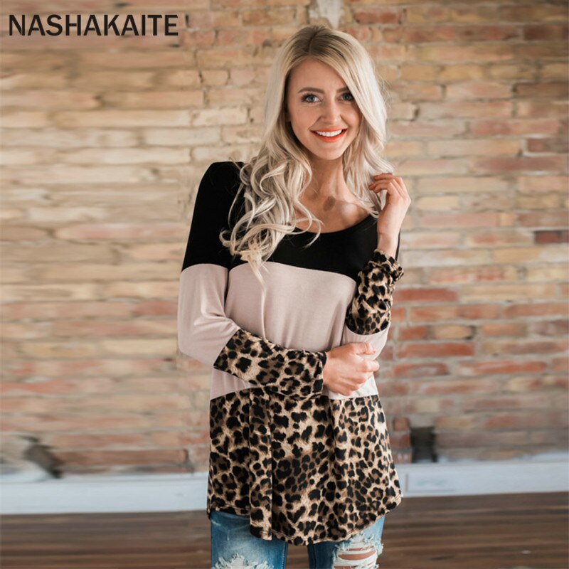 Nashakaite mor og datter tøj langærmet leopard patchwork familie t-shirt familie look mor og mig toppe