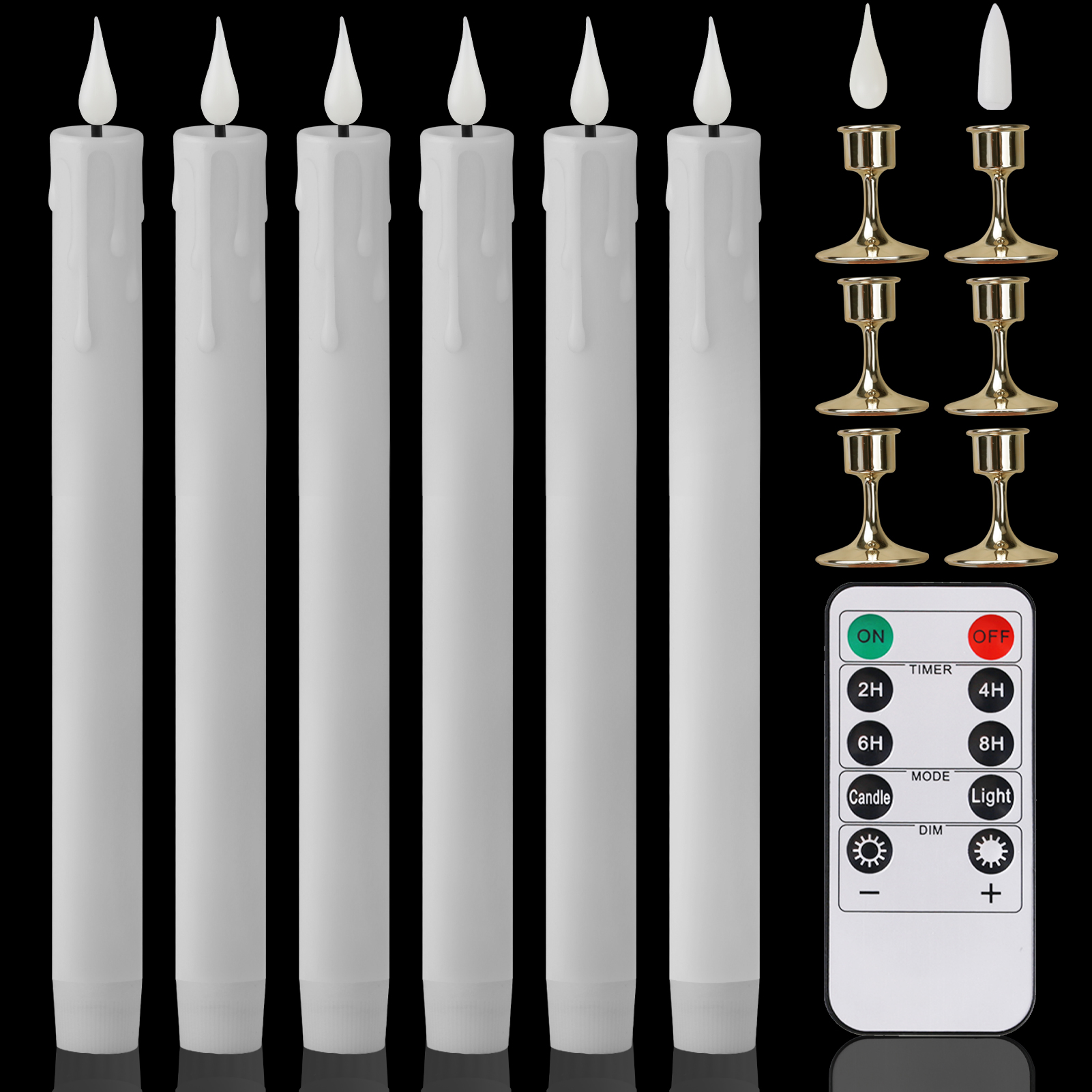 Pack of 12/24pc Flameless Flickering Ivory Taper Candles with Remote Battery Operated LED 3D Wick Candle Christmas Wedding Decor: Fluorescent Pink