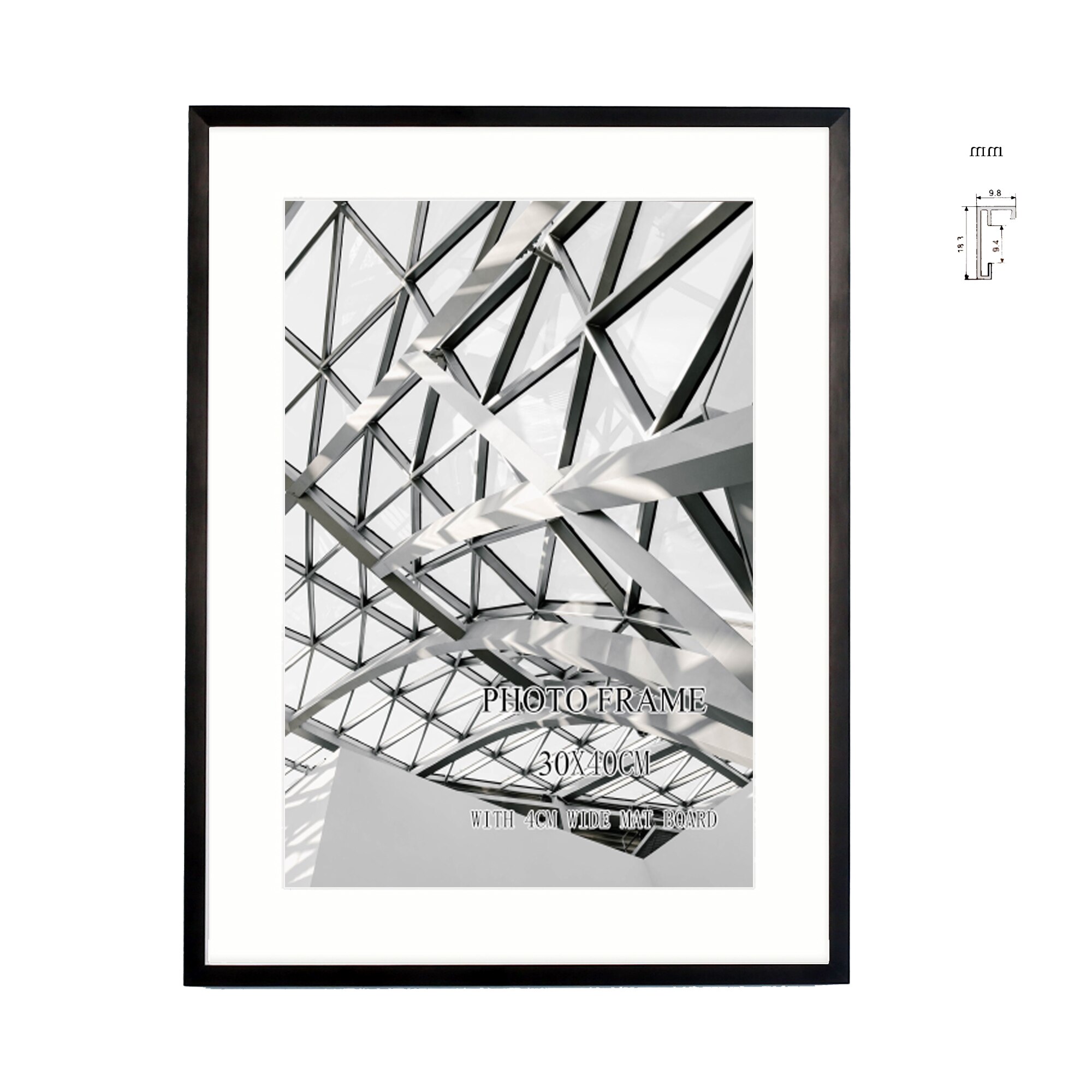 Aluminum wall photo frame with mat board 30x40cm A3 matt black silver and gold metal picture frame: matt black / 30x40cm